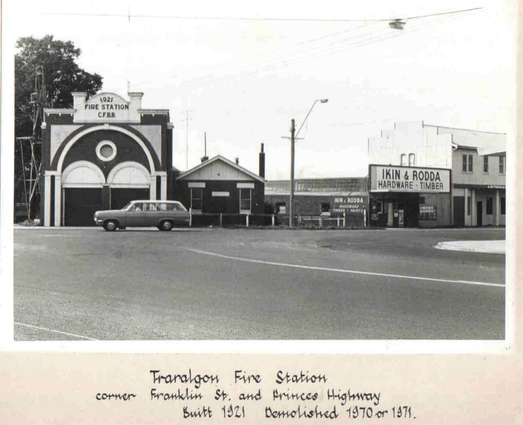 Black and white photo of the original fire station in Traralgon