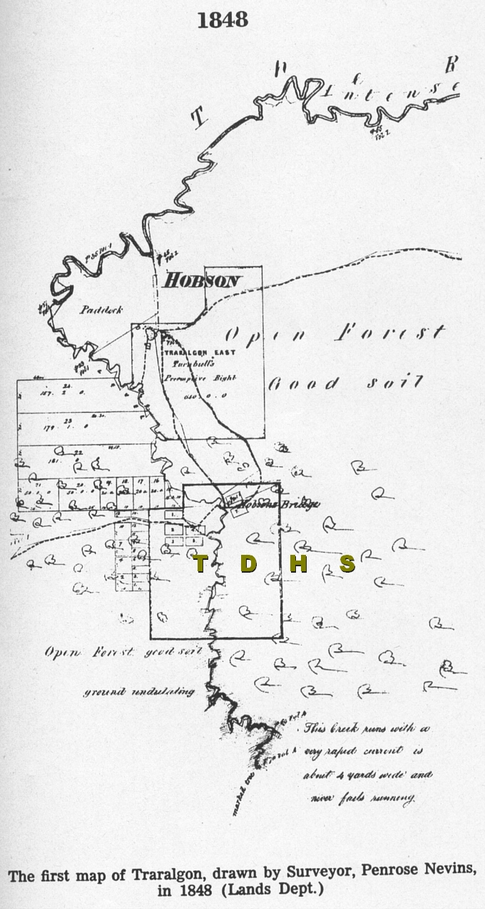 Historic map of Traralgon drawn in 1848
