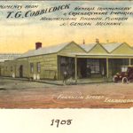 Hand coloured historic photo of the exterior of the general store in Traralgon 1908
