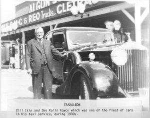 Historic photo of Bill Ikin with his Rolls Toyce car in Traralgon in 1930