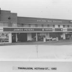 Black and white photo of the Roland Hill Building in Traralgon when it was James Peters automotive workshop 1980