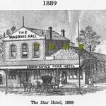 Historic drawing of hotel building in 1889